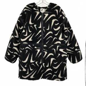 Nike Black White Sherpa Swoosh Zip-Up Jacket | Size L